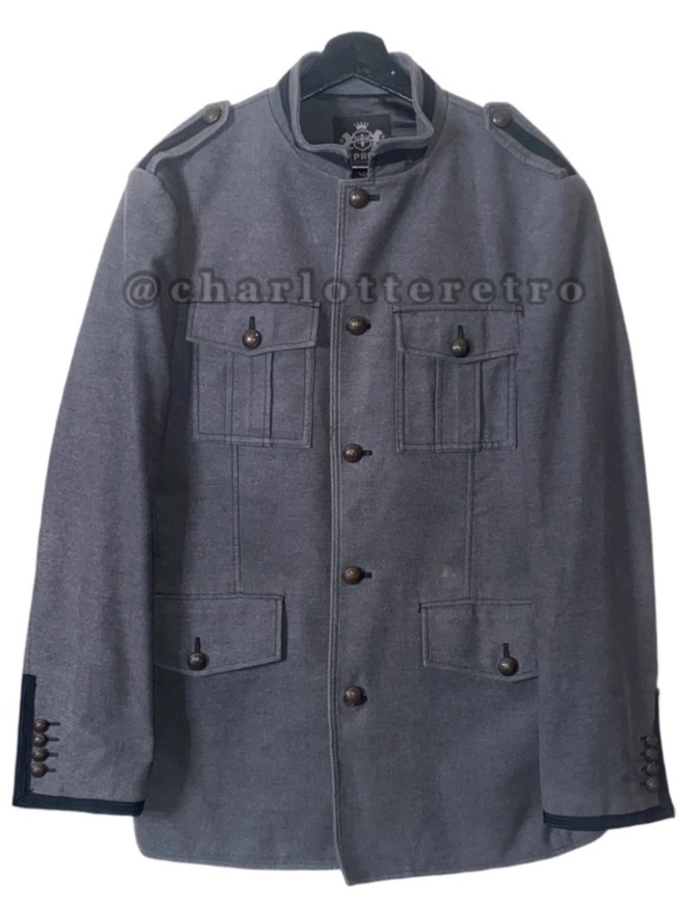 Y2K EXPRESS Military Style Jacket w Mandarin Collar + Epaulettes